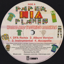 M.I.A. Mathangi Maya Arulpragasam Paper Planes - Homeland Security Remixes Vinyl 12" USED