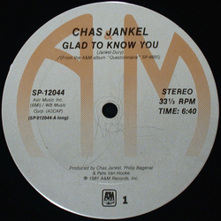 Chas Jankel Glad To Know You Vinyl 12" USED