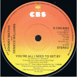 Johnny Mathis / Deniece Williams You're All I Need To Get By Vinyl 7" USED