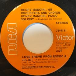 Henry Mancini And His Orchestra And Chorus Love Theme From Romeo & Juliet / The Windmills Of Your Mind Vinyl 7" USED