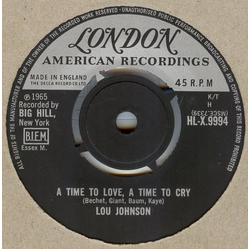 Lou Johnson A Time To Love, A Time To Cry Vinyl 7" USED