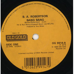 B. A. Robertson Bang Bang / To Be Or Not To Be Vinyl 7" USED