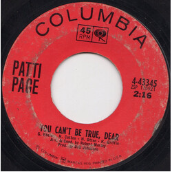 Patti Page You Can't Be True, Dear USED VINYL 7INCH 45 RPM SINGLE STYRENE