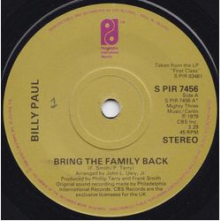 Billy Paul Bring The Family Back Vinyl 7" USED