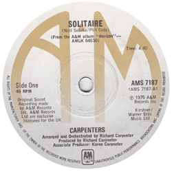 Carpenters Solitaire Vinyl 7" USED