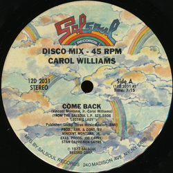 Carol Williams Come Back / Love Is You Vinyl 12" USED