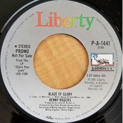 Kenny Rogers Blaze Of Glory Vinyl 7" USED