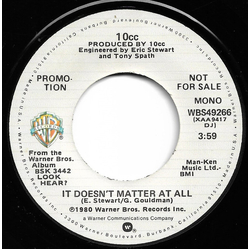 10cc It Doesn't Matter At All Vinyl 7" USED
