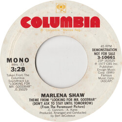 Marlena Shaw Theme From "Looking For Mr. Goodbar" (Don't Ask To Stay Until Tomorrow) USED VINYL 7INCH 45 RPM PROMO STYRENE STEREO MONO