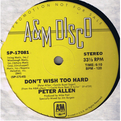 Peter Allen Don't Wish Too Hard Vinyl 12" USED