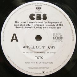 Toto Angel Don't Cry Vinyl 7" USED