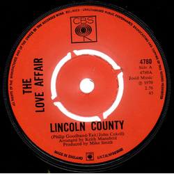 The Love Affair Lincoln County Vinyl 7" USED
