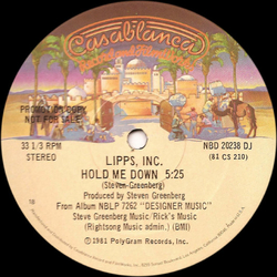 Lipps, Inc. Hold Me Down Vinyl 12" USED
