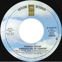 Warren Zevon Werewolves Of London Vinyl 7" USED