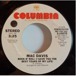 Mac Davis Rock N' Roll (I Gave You The Best Years Of My Life) USED VINYL 7INCH 45 RPM SINGLE PROMO STEREO MONO