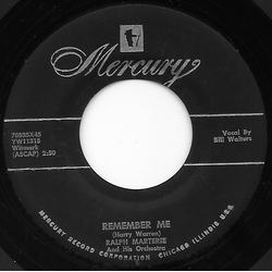 Ralph Marterie And His Orchestra Remember Me / Blue Mirage Vinyl 7" USED