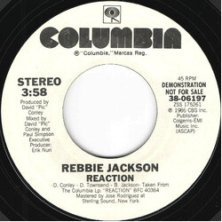 Rebbie Jackson Reaction USED VINYL 7INCH SINGLE PROMO