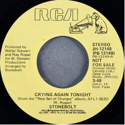 Stonebolt Crying Again Tonight USED VINYL 7INCH 45 RPM SINGLE PROMO STYRENE STEREO MONO
