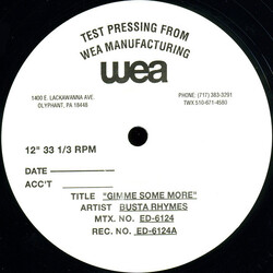 Busta Rhymes Gimme Some More / Tear The Roof Off USED VINYL 12INCH 33 S RPM TEST PRESSING