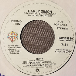 Carly Simon Hurt USED VINYL 7INCH 45 RPM PROMO STEREO MONO