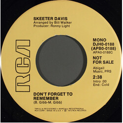 Skeeter Davis Don't Forget To Remember USED VINYL 7INCH 45 RPM PROMO STEREO MONO
