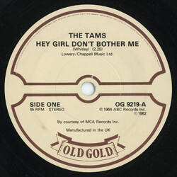 The Tams Hey Girl Don't Bother Me / Be Young, Be Foolish, Be Happy Vinyl 7" USED