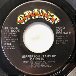 Jefferson Starship Caroline USED VINYL 7INCH 45 RPM PROMO STYRENE STEREO MONO