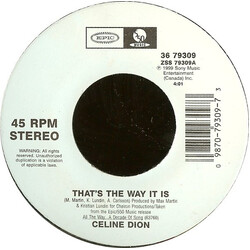 Céline Dion That's The Way It Is USED VINYL 7INCH 45 RPM SINGLE STEREO
