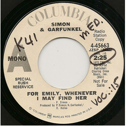 Simon & Garfunkel For Emily, Whenever I May Find Her / America Vinyl 7" USED