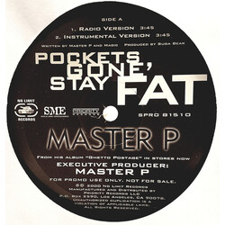 Master P Pockets Gone, Stay Fat USED VINYL 12INCH PROMO