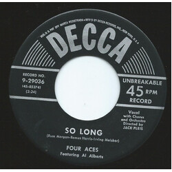 The Four Aces So Long USED VINYL 7INCH 45 RPM SINGLE