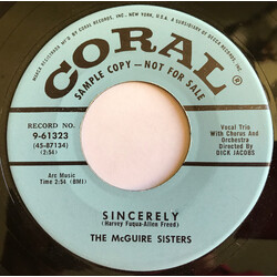 McGuire Sisters Sincerely USED VINYL 7INCH 45 RPM SINGLE PROMO