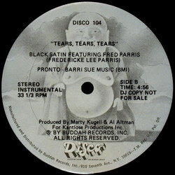 Black Satin Tears, Tears, Tears USED VINYL 12INCH 33 S RPM 45 RPM PROMO