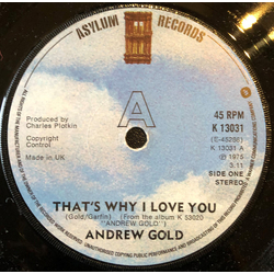 Andrew Gold That's Why I Love You Vinyl 7" USED