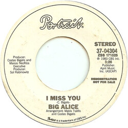 Big Alice I Miss You USED VINYL 7INCH 45 RPM PROMO