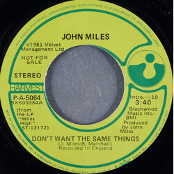 John Miles Don't Want The Same Things USED VINYL 7INCH 45 RPM PROMO STEREO