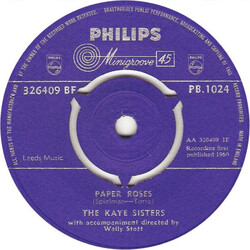 The Kaye Sisters Paper Roses / If Only You'd Be Mine Vinyl 7" USED