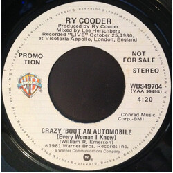 Ry Cooder Crazy 'Bout An Automobile (Every Woman I Know) USED VINYL 7INCH 45 RPM SINGLE PROMO STEREO MONO