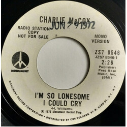 Charlie McCoy I'm So Lonesome I Could Cry USED VINYL 7INCH 45 RPM SINGLE PROMO STEREO MONO