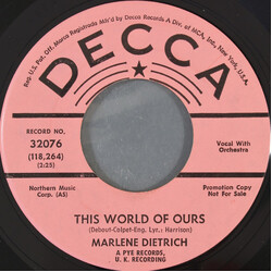 Marlene Dietrich This World Of Ours / Candles Glowing USED VINYL 7INCH 45 RPM PROMO
