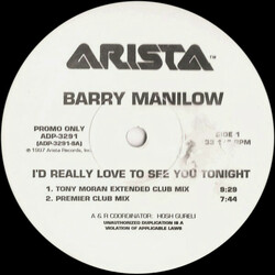 Barry Manilow I'd Really Love To See You Tonight (Dance Mixes) Vinyl 12" USED