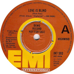 Highwind Love Is Blind USED VINYL 7INCH 45 RPM PROMO