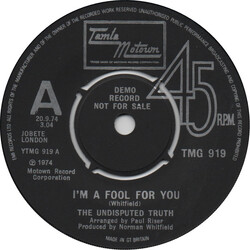 Undisputed Truth (2) I'm A Fool For You / Mama I Got A Brand New Thing (Don't Say No)" USED VINYL 7INCH SINGLE 45 RPM PROMO