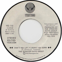 The Spencer Davis Group Don't You Let It Bring You Down USED VINYL 7INCH 45 RPM SINGLE PROMO