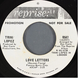 Trini Lopez Love Letters USED VINYL 7INCH 45 RPM SINGLE PROMO STYRENE