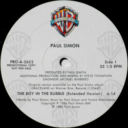 Paul Simon The Boy In The Bubble (Extended Version) USED VINYL 12INCH 33 S RPM PROMO SINGLE