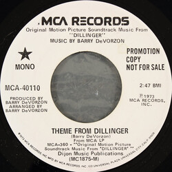 Barry De Vorzon Theme From Dillinger USED VINYL 7INCH 45 RPM SINGLE PROMO STEREO MONO