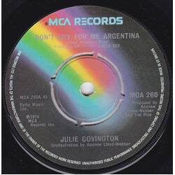 Julie Covington Don't Cry For Me Argentina USED VINYL 7INCH 45 RPM SINGLE