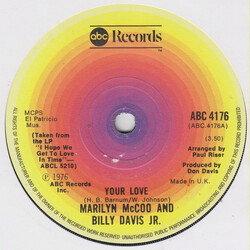 Marilyn McCoo & Billy Davis Jr. Your Love USED VINYL 7INCH 45 RPM SINGLE