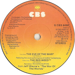 Jeff Wayne The Eve Of The War USED VINYL 7INCH SINGLE